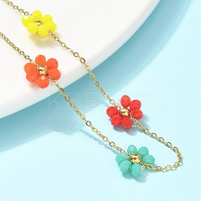 304 Stainless Steel & Synthetic Stone Daisy Flower Chain Anklets for Women LS-AJEW-B031-01G-03-1