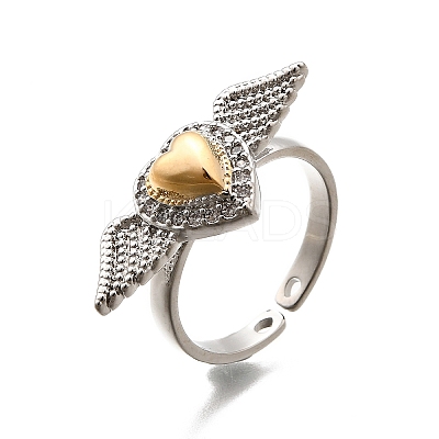 Gothic Style Brass Micro Pave Clear Cubic Zirconia Cuff Rings for Women RJEW-U051-02B-GP-1