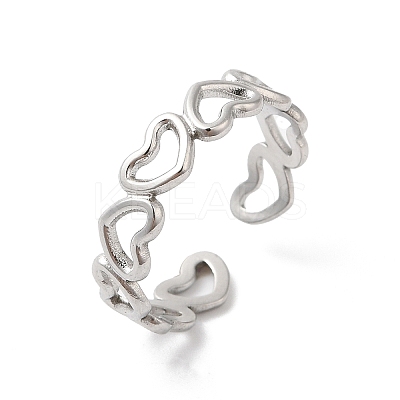 Non-Tarnish 304 Stainless Steel Hollow Heart Open Cuff Ring for Women RJEW-K245-28P-1