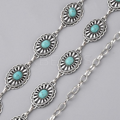 Synthetic Turquoise Oval Link Chains AJEW-WH0258-428-1