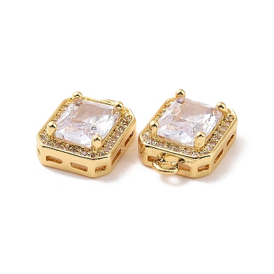 Octagon Rectangle Brass Micro Pave Cubic Zirconia Charms KK-G435-28G-02-1