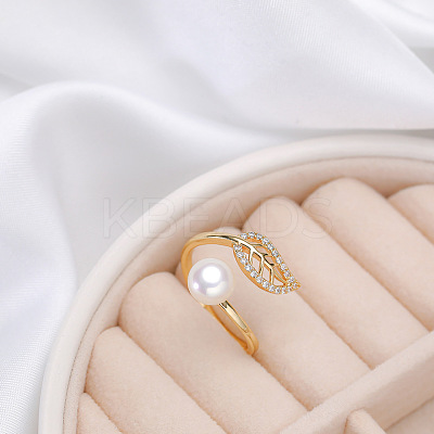 Natural Freshwater Pearl with Clear Cubic Zirconia Cuff Rings WGACE42-16-1
