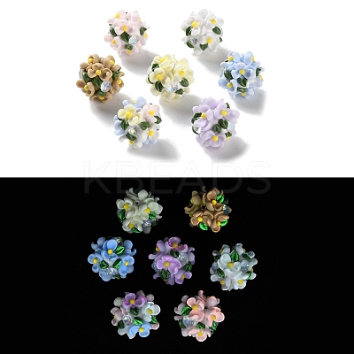 Luminous Polymer Clay Rhinestone Floral Ball Beads CLAY-U002-01-1