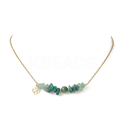Natural Green Aventurine & Malachite & West African Jade Chip and Round Beaded Pendant 304 Stainless Steel Cable Chain Necklaces for Women NJEW-JN05741-01-1