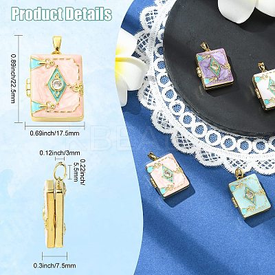 4Pcs 4 Colors Brass Micro Pave Cubic Zirconia Locket Pendants KK-CJ0005-55-1