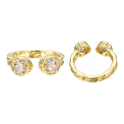 Cubic Zirconia Star Open Cuff Ring RJEW-N037-032-1