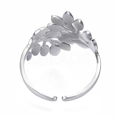 Non-Tarnish 304 Stainless Steel Leaf Open Cuff Ring RJEW-T023-56P-1