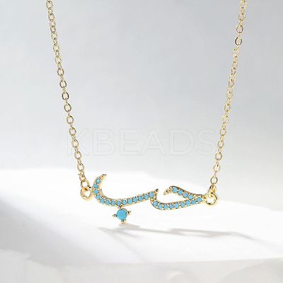 Cubic Zirconia Wave Pendant Necklace with Golden Brass Chains RP3424-1-1