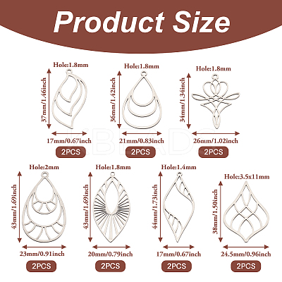 14Pcs 7 Style Stainless Steel Pendants STAS-PJ0001-46-1