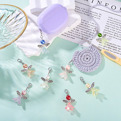 Angel Acrylic & Glass Beads Pendant Decorations HJEW-TAC0045-1