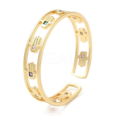 Colorful Cubic Zirconia Cuff Bangle BJEW-D058-03A-G-02-1