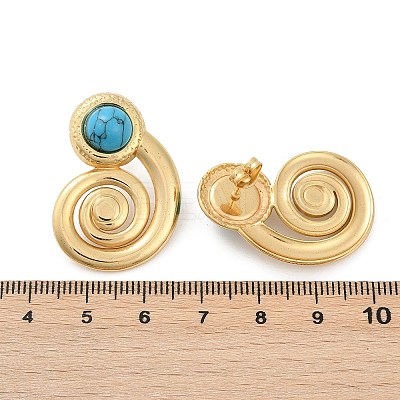 Spiral 304 Stainless Steel Synthetic Turquoise Stud Earrings for Women EJEW-U046-13G-1