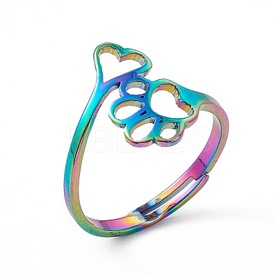 Ion Plating(IP) 201 Stainless Steel Heart & Dog Paw Prints Adjustable Ring for Women RJEW-K238-09M-1