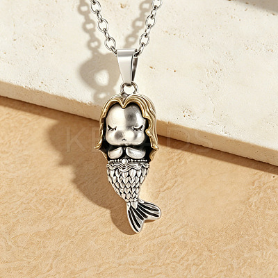 Duo Tone Alloy & Brass 3D Mermaid Pendant Necklaces for Women WGFCFC6-01-1