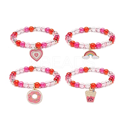 4Pcs 4 Style Acrylic Round Beaded Stretch Bracelets Set BJEW-JB08926-02-1