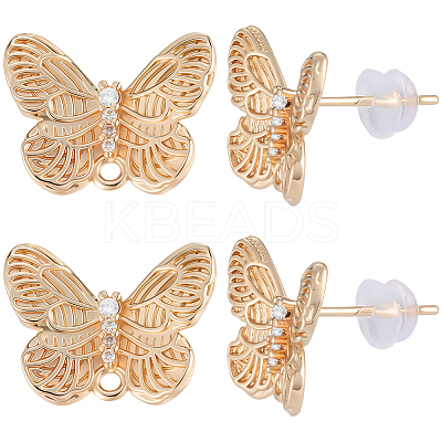 8Pcs Butterfly Brass Rhinestone Stud Earring Findings for Women EJEW-BBC0001-91-1