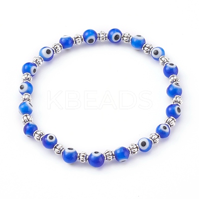 Handmade Round Evil Eye Lampwork Beaded Stretch Bracelets BJEW-JB05974-02-1