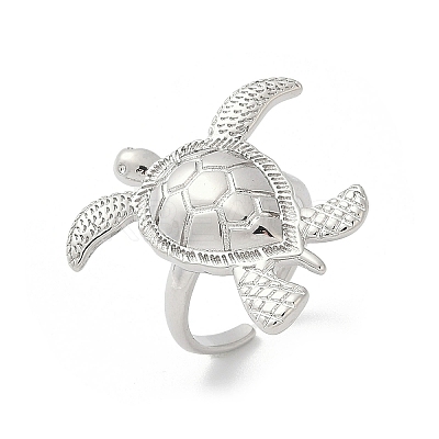Sea Turtle Brass Cuff Rings for Women RJEW-A059-06P-1