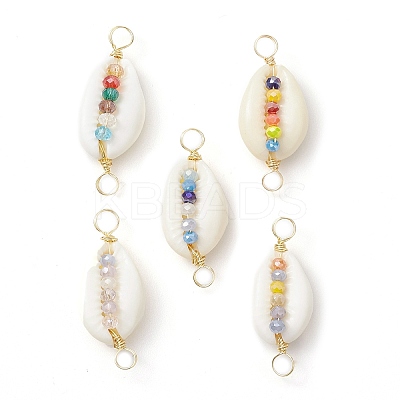 Natural Cowrie Shell & Faceted Glass Connetctor Charms PALLOY-JF02664-02-1