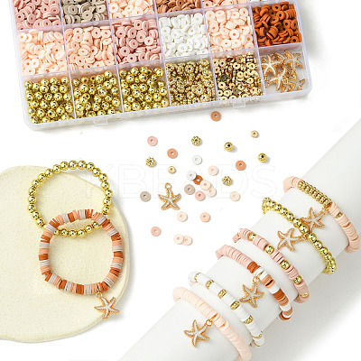Bohemian Style DIY Disc/Flat Round Handmade Polymer Clay & CCB Plastic Beads & Alloy Enamel Pendant Jewelry Making Kits DIY-FS0007-75-1