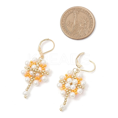 Flower with Cross 304 Stainless Steel Earrings Glass Seeds Leverback Earrings EJEW-MZ00507-01-1