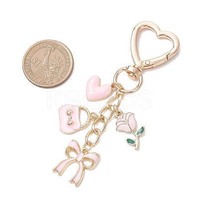 Valentine's Day Bowknot Heart Rose Alloy Enamel Pendant Decorations HJEW-JM04467-1