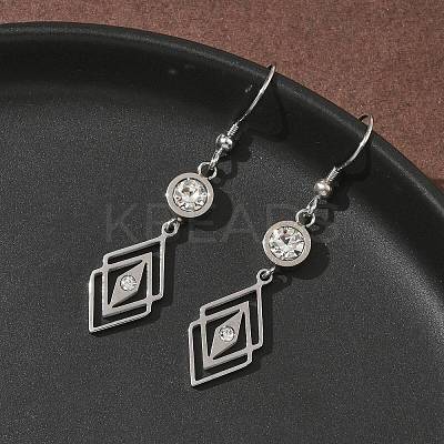304 Stainless Steel Rhombus Dangle Earrings EJEW-Z129-12G-01-1