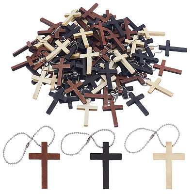 102Pcs Cross Wood Pendant Decorations DIY-GO0002-52-1
