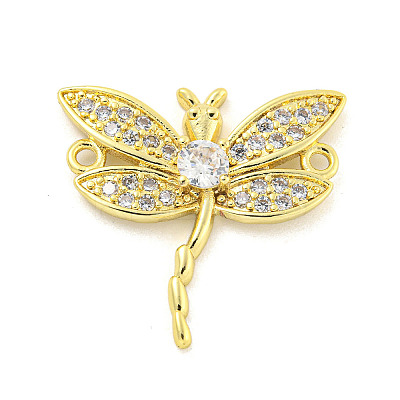 Rack Plating Brass Pave Clear Cubic Zirconia Dragonfly Connector Charms KK-P270-19G-1