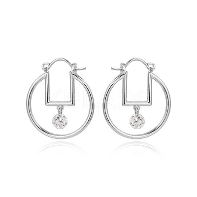 Brass & Clear Cubic Zirconia Hoop Earrings FS-WG3D18D-01-1