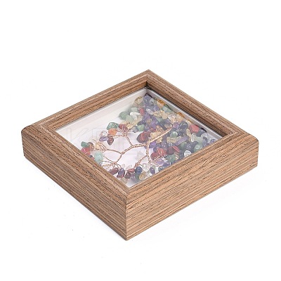 Natural Mixed Stone Chips Chips Tree of Life with Wooden Photo Frame Decorations DJEW-B013-04F-1