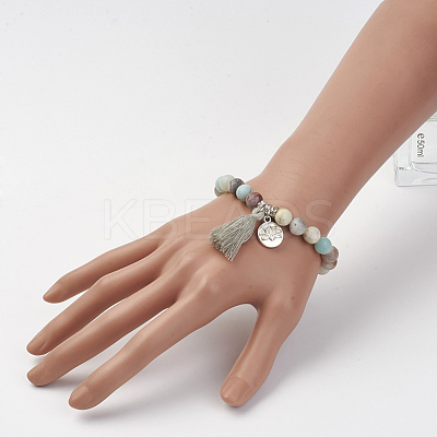 Natural Flower Amazonite Beads Stretch Bracelets X-BJEW-JB02812-04-1