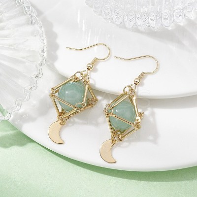 Natural Green Aventurine Dangle Earrings EJEW-JE05499-03-1
