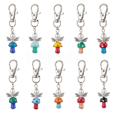 10Pcs Mushroom Angel Glass Pearl & Lampwork Pendant Decorations HJEW-MZ00232-1