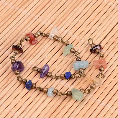 Chakra Handmade Gemstone Chip Beads Brass Chains for Necklaces or Bracelets Making AJEW-JB00215-01-1