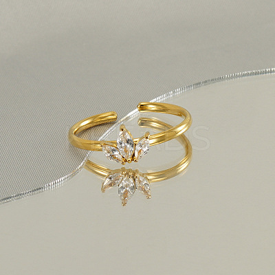 304 Stainless Steel Micro Pave Clear Cubic Zirconia Cuff Rings for Women FS-WGE9F4E-02-1