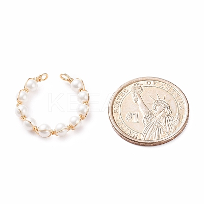 Shell Pearl Braided Open Cuff Ring RJEW-TA00031-1