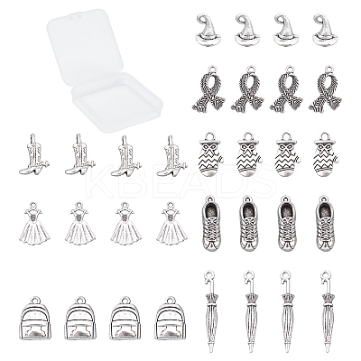 64Pcs 8 Styles Tibetan Style Alloy Pendants PALLOY-SC0003-36AS-1