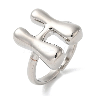 Initials Brass Open Cuff Ring for Women RJEW-N046-02H-P-1