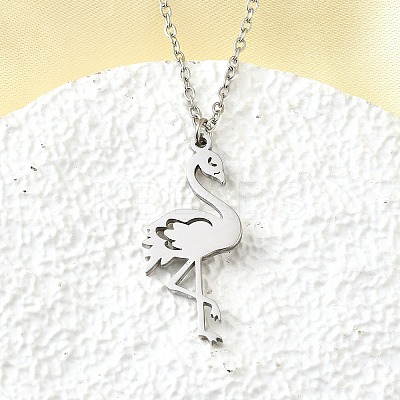 304 Stainless Steel Flamingo Shaped Pendant Cable Chain Necklaces for Women Men NJEW-Q032-02A-P-1