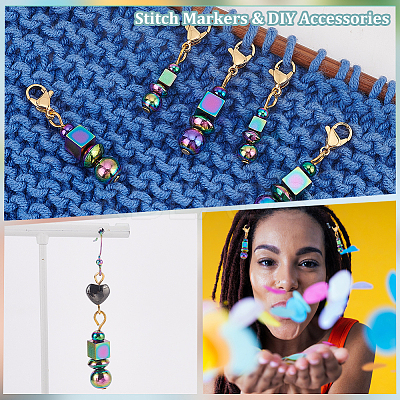 Round & Cube & Abacus Beaded Pendant Stitch Markers HJEW-AB00295-1