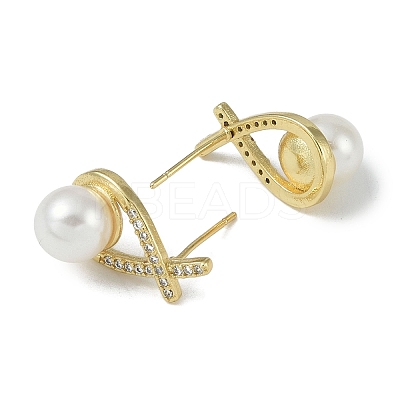 Rack Plating Brass With ABS Imitation Pearl Beads EJEW-U006-04G-1