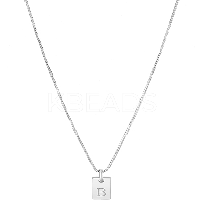 1Pc Stainless Steel Letter Rectangle Pendant Necklaces NJEW-LP0001-34B-P-1