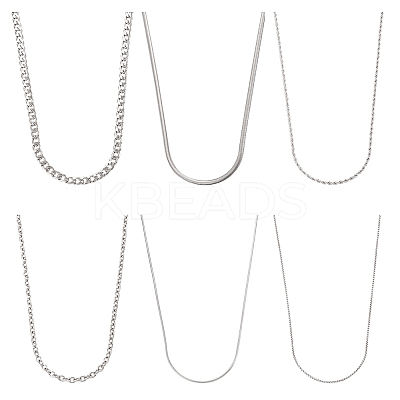 6Pcs 6 Styles Stainless Steel Cable & Snake & Rope & Box Chain Necklaces Set for Men Women NJEW-TA0001-14-1