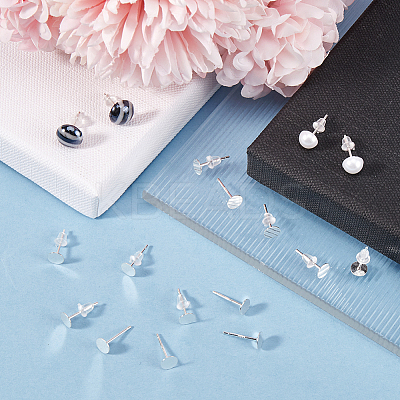 10 Pairs 925 Sterling Silver Flat Pad Stud Earring Settings STER-BBC0006-58B-S-1