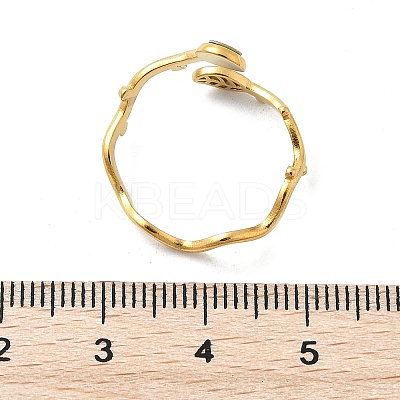 Leaf & Flat Round 304 Stainless Steel Paua Shell Cuff Rings for Women RJEW-G346-01G-01-1