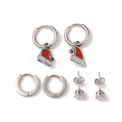 3 Pairs 3 Styles Christmas 304 Stainless Steel Hoop & Studs Earrings Set for Women EJEW-K279-11A-P-1