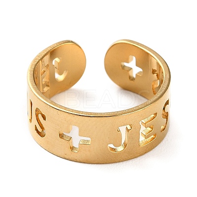 Golden 304 Stainless Steel Open Cuff Rings LS-RJEW-P091-01G-G-1