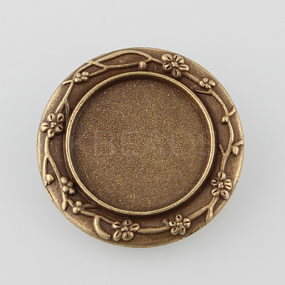 Vintage Alloy Carved Flower Brooch Cabochon Bezel Settings X-PALLOY-O038-18AB-NF-1