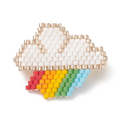 Glass Seed Braided Cloud with Rainbow Brooch Pin JEWB-MZ00001-1